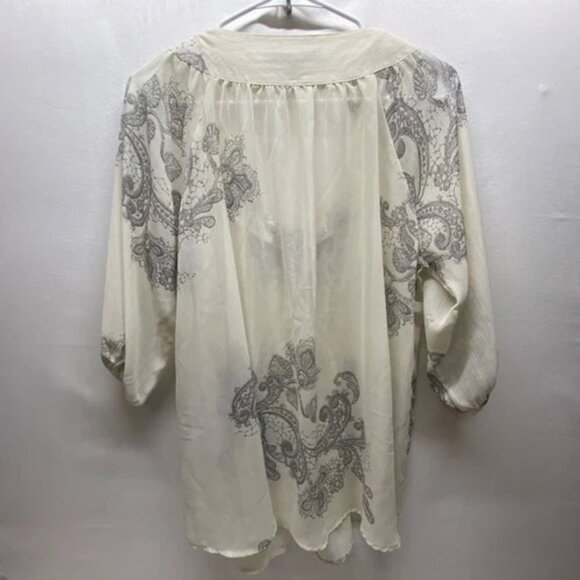 American Rag Cie Sheer Blouse Women's Large Ivory pearl Gray Paisley 3/4 Sleeve - Picture 6 of 11
